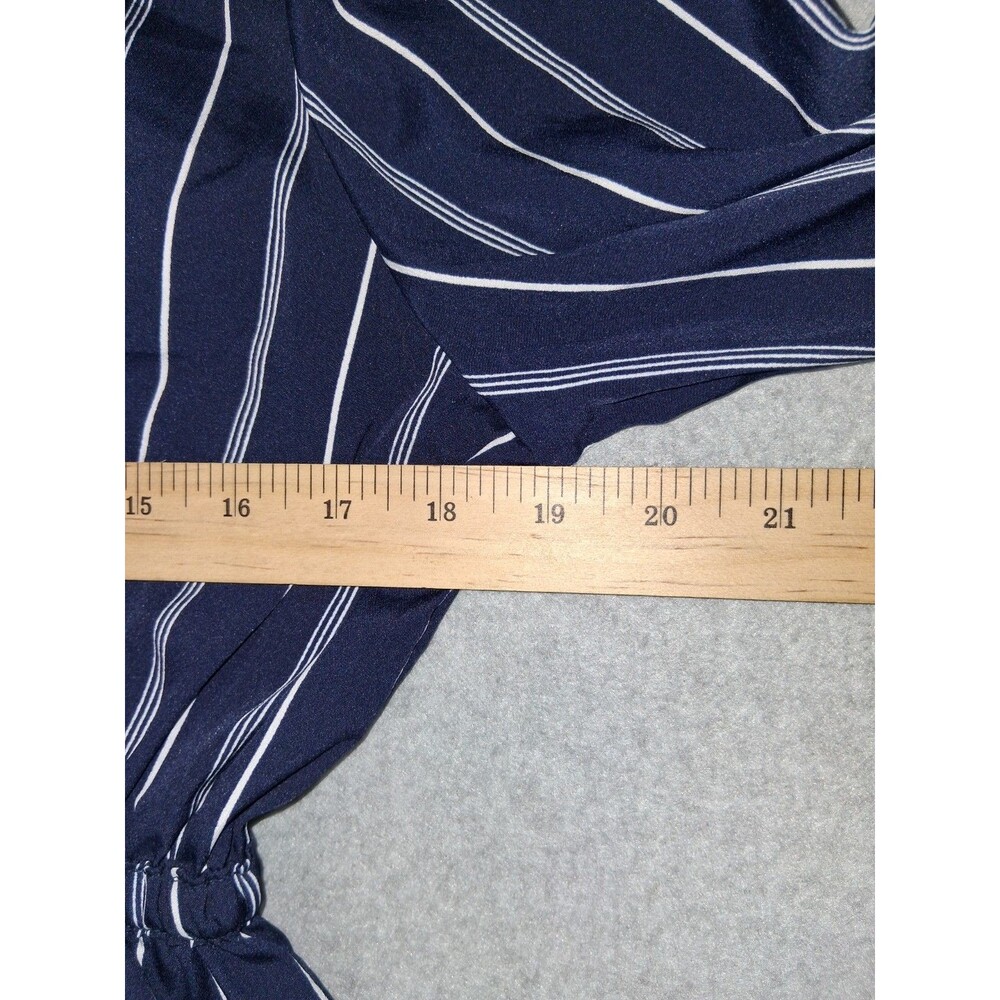 Hint Of Blush 3/4 Bell Sleeve Midi Dress Small Navy Blue Pinstripe Nautical - Picture 8 of 12